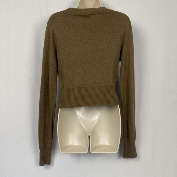 Vtg Y2K Hollister Cardigan Sweater Womens Large Brown Sequin Cropped Rabbit Hair - Picture 4 of 11